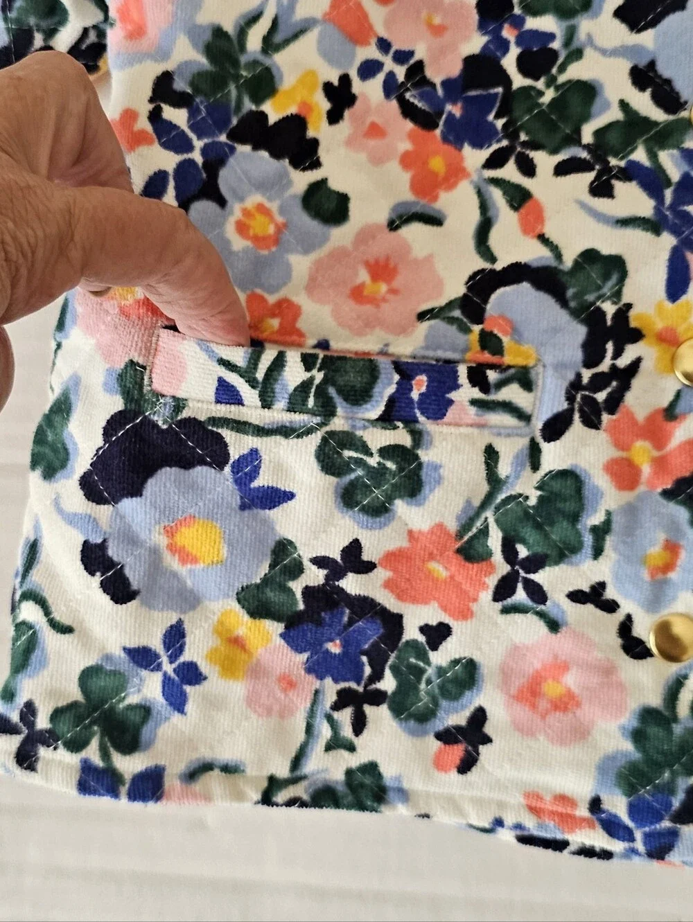 JANIE And JACK floral Quilted Jacket Childs Size 7-8 Corduroy Snap Front - Picture 3 of 11